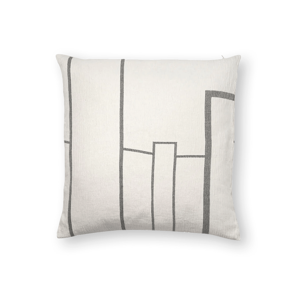 A black and white ARCHITECTURE CUSHION from KRISTINA DAM STUDIO featuring a Gestalt Haus design.