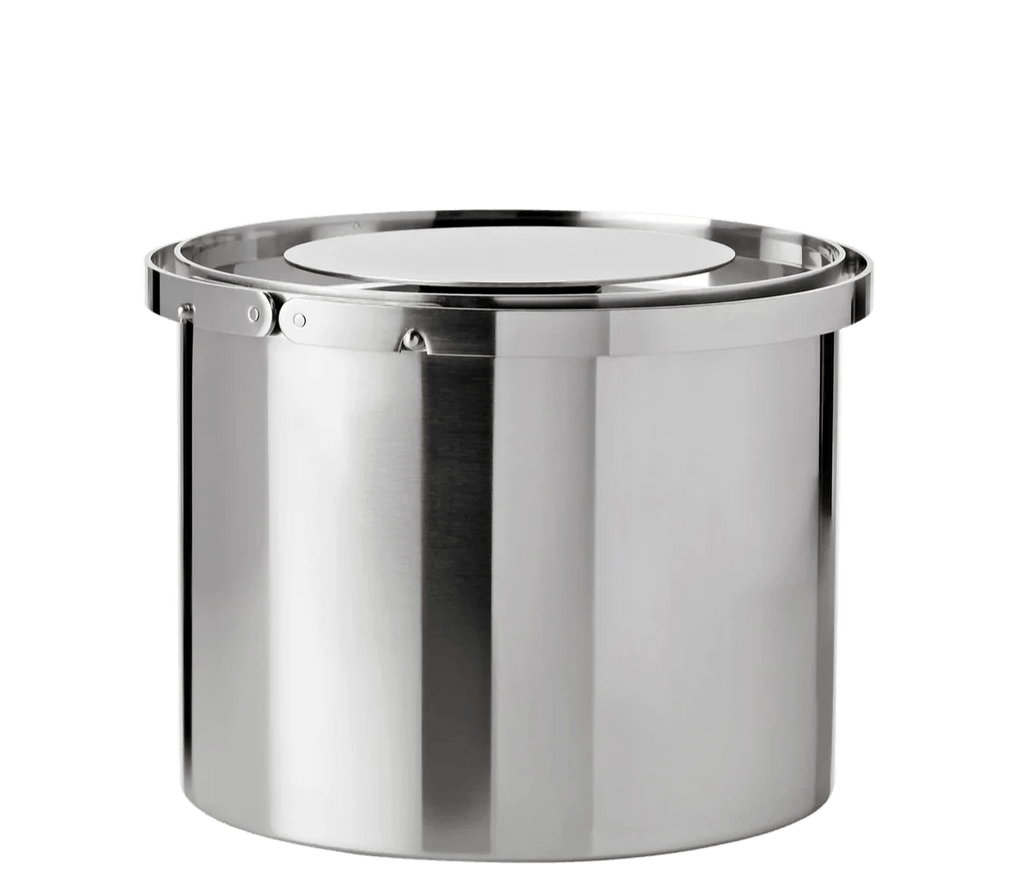 A stainless steel ICE BUCKET on a white background by Stelton.