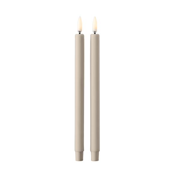Two STOFF NAGEL LED candles on a white background, displayed in a Gestalt Haus setting.