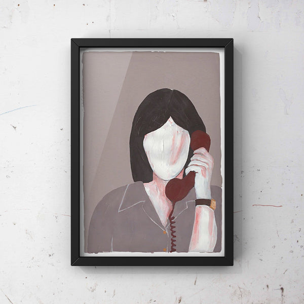 A framed print of the TAKING A BREAK SERIES "CALLING" by CAN FAMILY inspired by Gestalt Haus.