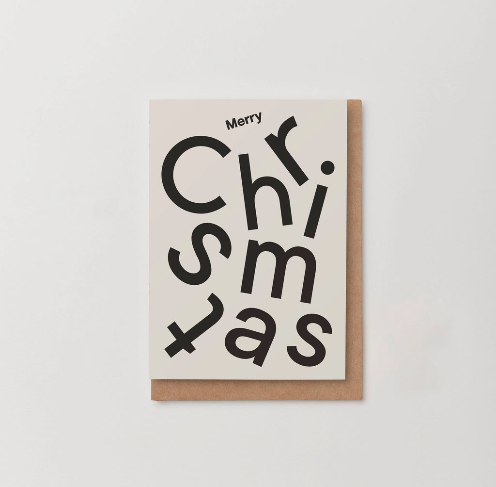 A KINSHIPPED MERRY CHRISTMAS TYPE CARD (6 PACK) with the words merry christmas on it.