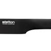A PURE BLACK BONING KNIFE with a black handle on a white background, made by STELTON.