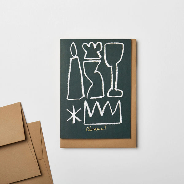 A CHRISTMAS! CARD (6 PACK) with a drawing of a king and a glass of wine by KINSHIPPED.