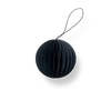 A black HOLIDAY ORNAMENTS ball hanging on a string. (Brand: NORDSTJERNE)
