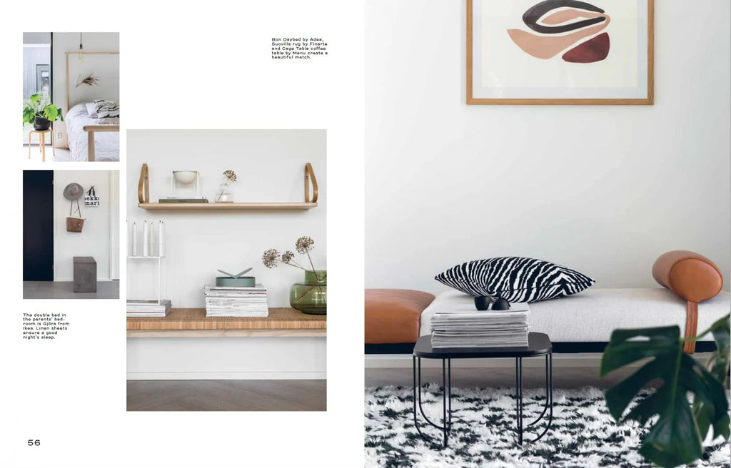 A page from the COZY NORDIC INTERIOR BOOK, showing a living room.
