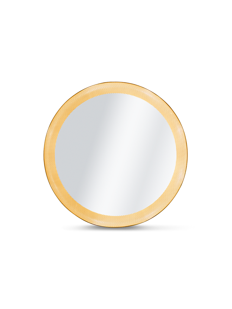 An ATBO Floris Wall Mirror with gold oval design craftsmanship on a white background.