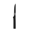 A STELTON PURE BLACK BONING KNIFE with a black handle on a black background.