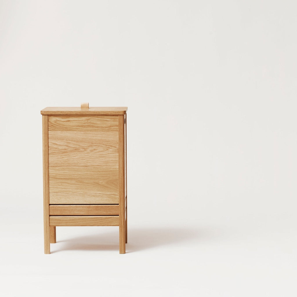 A small wooden FORM & REFINE nightstand on a white background.