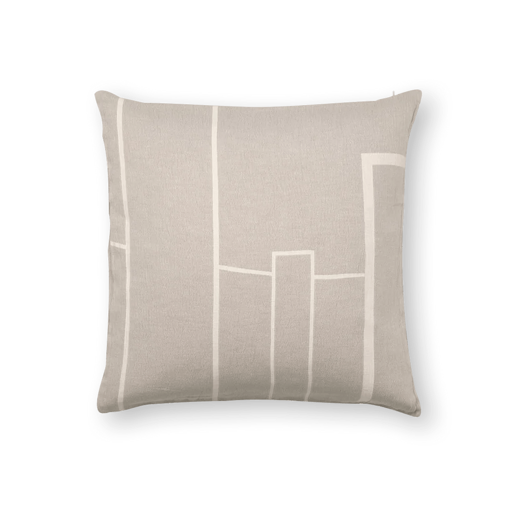 An architecture cushion featuring a beige and white design by Kristina Dam Studio.