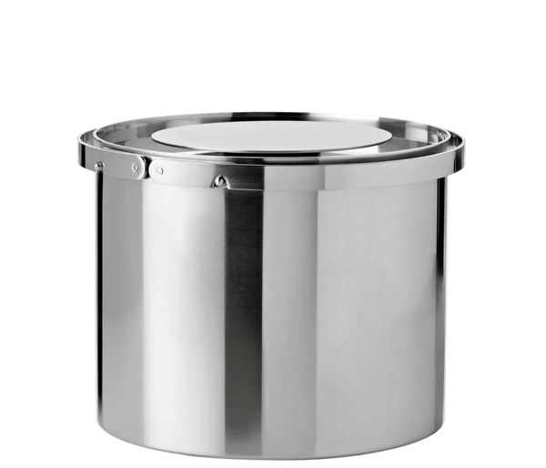 A stainless steel ICE BUCKET on a white background by Stelton.