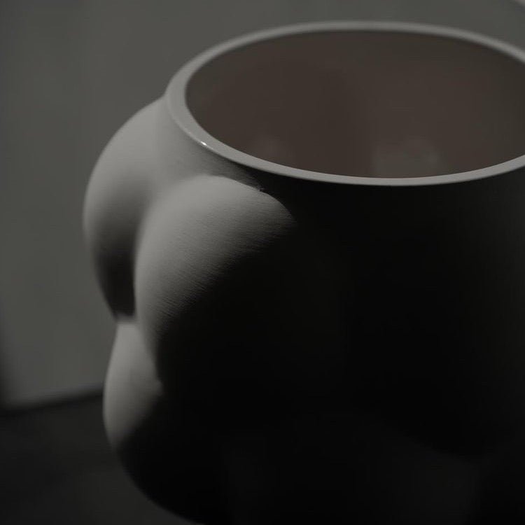 A monochromatic image of a Louise Roe Ceramic Balloon Bowl 05 featuring Gestalt Haus.