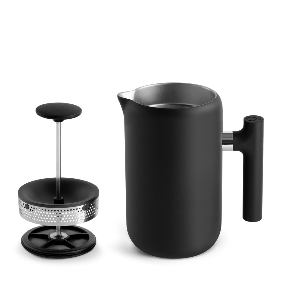 A metal-handle CLARA FRENCH PRESS coffee maker in black by FELLOW.