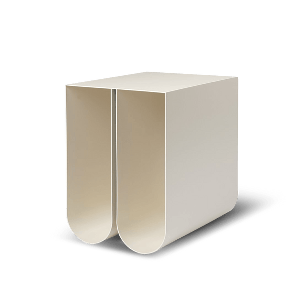 A CURVED SIDE TABLE from KRISTINA DAM STUDIO on a white background showcasing Gestalt architecture.