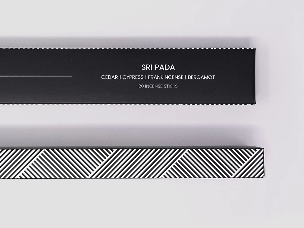 A black and white Gestalt Haus-inspired HEWN INCENSE box.
