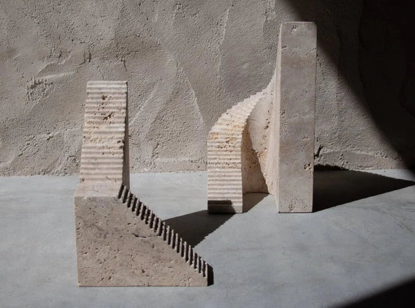 Two SPIRAL sculptures made by ORIGIN MADE sitting on top of each other, forming a Gestalt Haus.