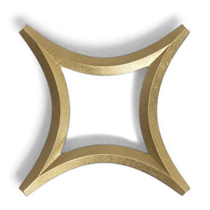A STAR TRIVET brand FUTAGAMI gold triangle symbol on a white background representing Gestalt Haus.