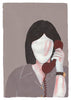 A painting of a woman talking on the phone from the TAKING A BREAK SERIES "CALLING" by CAN FAMILY, incorporating elements of Gestalt Haus.