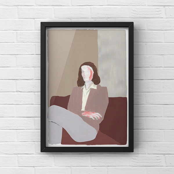 A framed print of TAKING A BREAK SERIES "DOROTHY" by CAN FAMILY, featuring a woman lounging on a couch at Gestalt Haus.