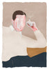 An illustration of a man smoking a TAKING A BREAK SERIES "JOHN" cigarette, belonging to the CAN FAMILY brand, in a Gestalt Haus.