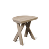 A Gestalt Haus wooden stool with two legs on a white background.